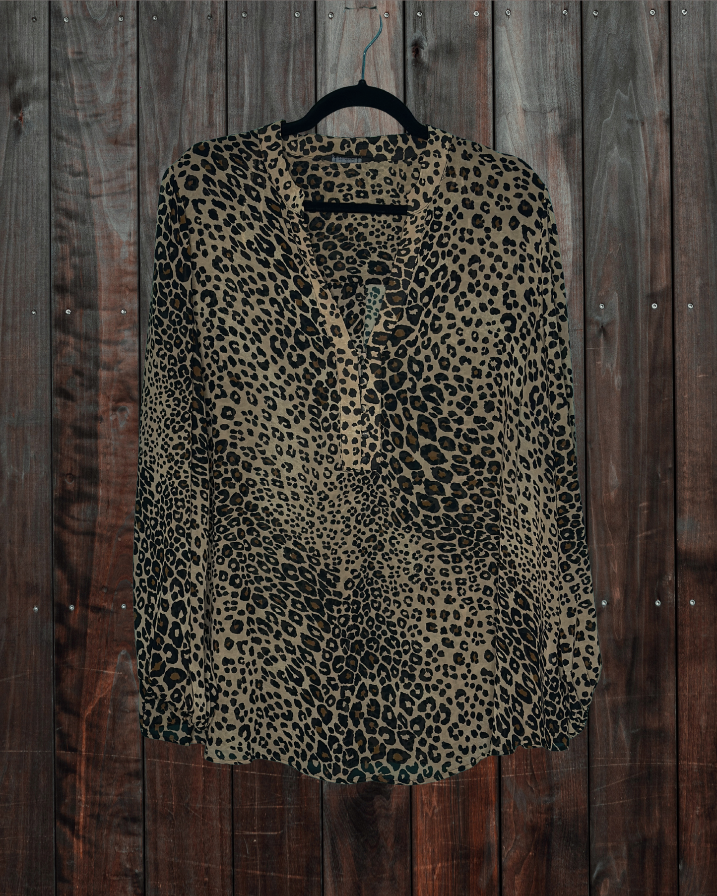 Brown, Tan & Black Long Sleeved Sheer Cheetah Print Blouse