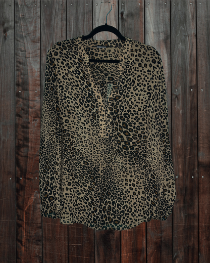 Brown, Tan & Black Long Sleeved Sheer Cheetah Print Blouse