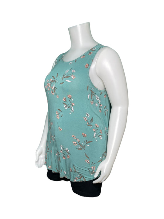 Aqua w/ Pink Floral Pattern Sleeveless Tunic by