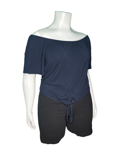 Navy Blue off the Shoulder Tie Front Top