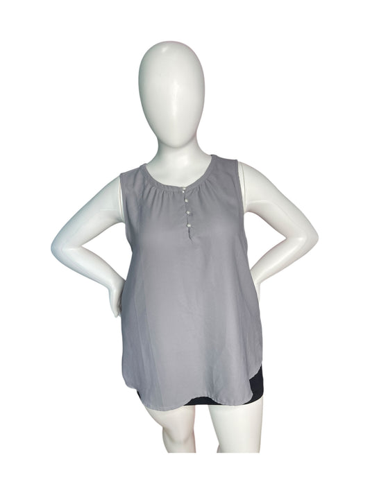 Grey Button Detail Sleeveless Blouse