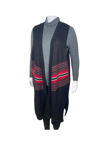 Black Knit w/ Red, White Stripped Vest