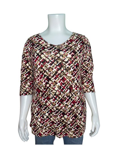 Tan, Red and Black 3/4 Sleeve Blouse