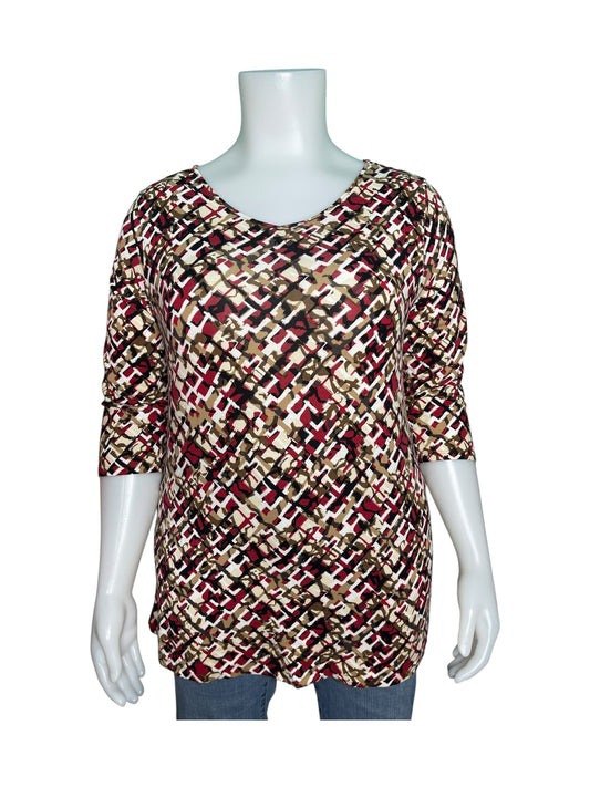 Tan, Red and Black 3/4 Sleeve Blouse