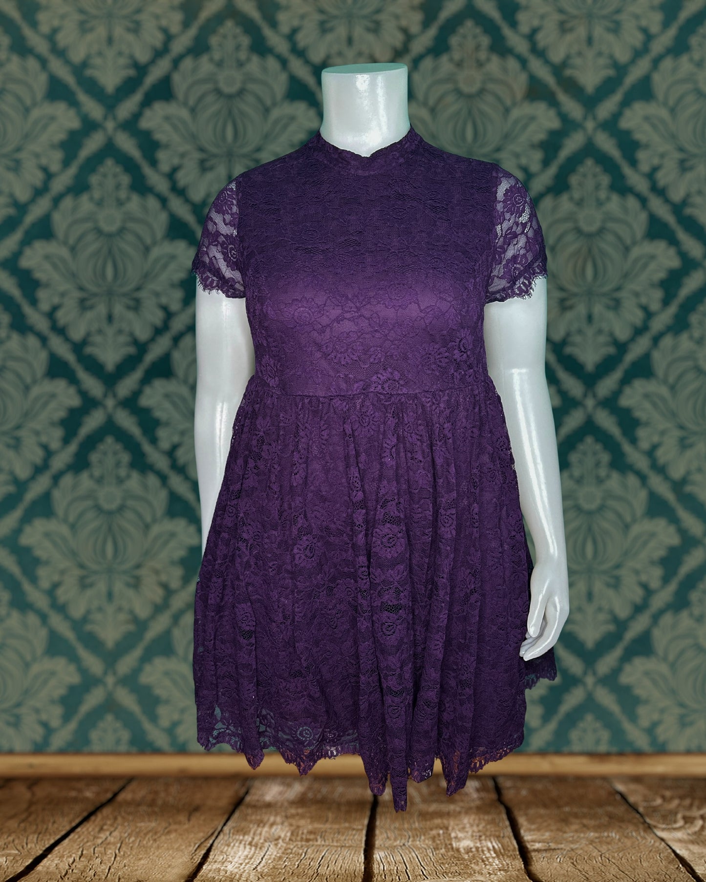 Purple w/ Lace Capsleeve Mini Dress