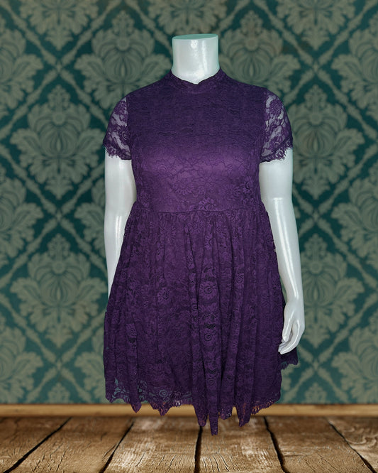 Purple w/ Lace Capsleeve Mini Dress