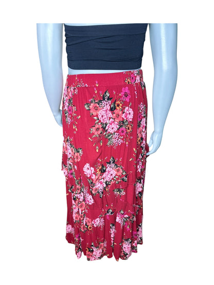 Bright Red w/ Pink Floral High Low Skirt