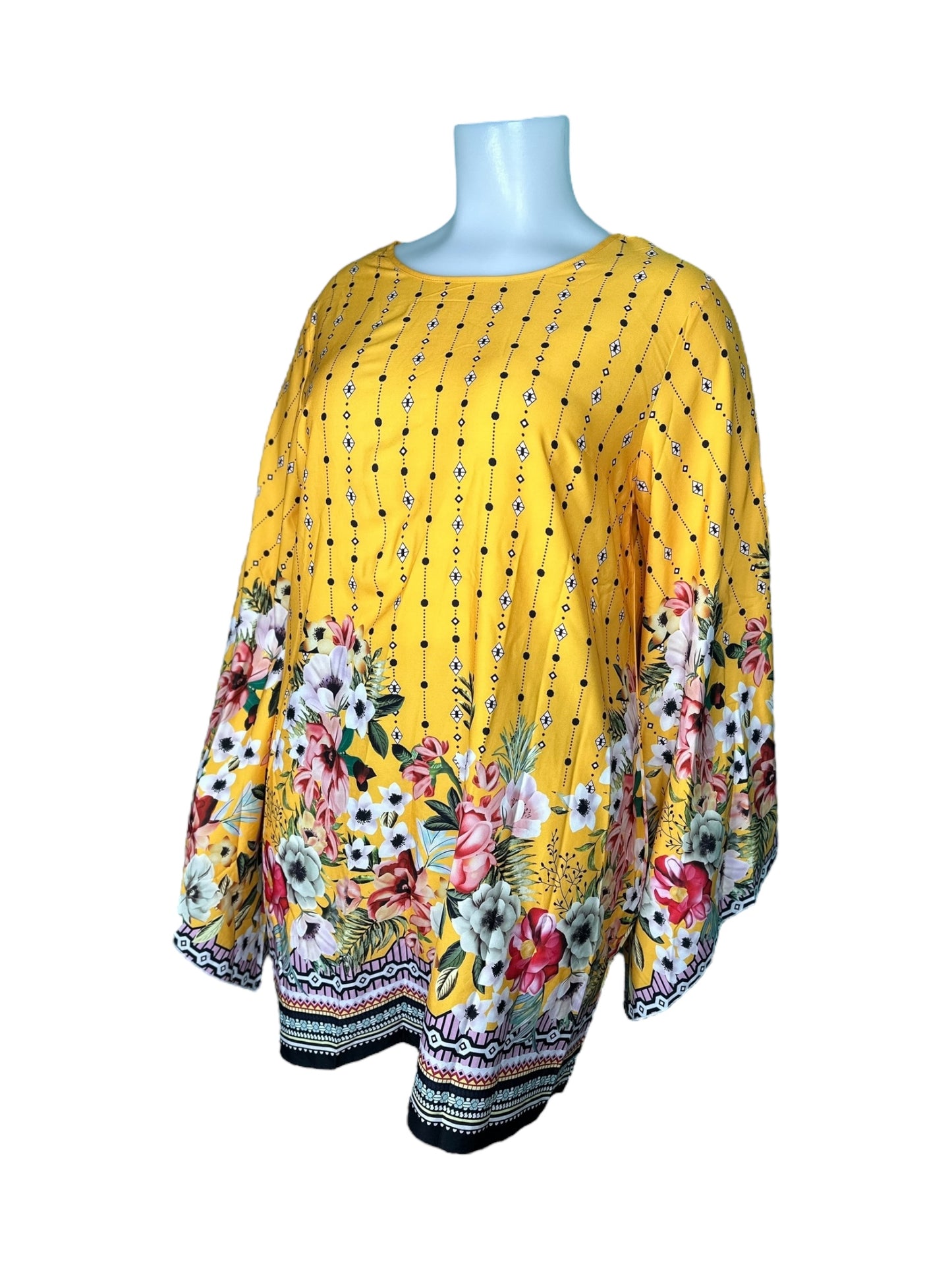 Yellow Floral Long Sleeved Dress (4XL)