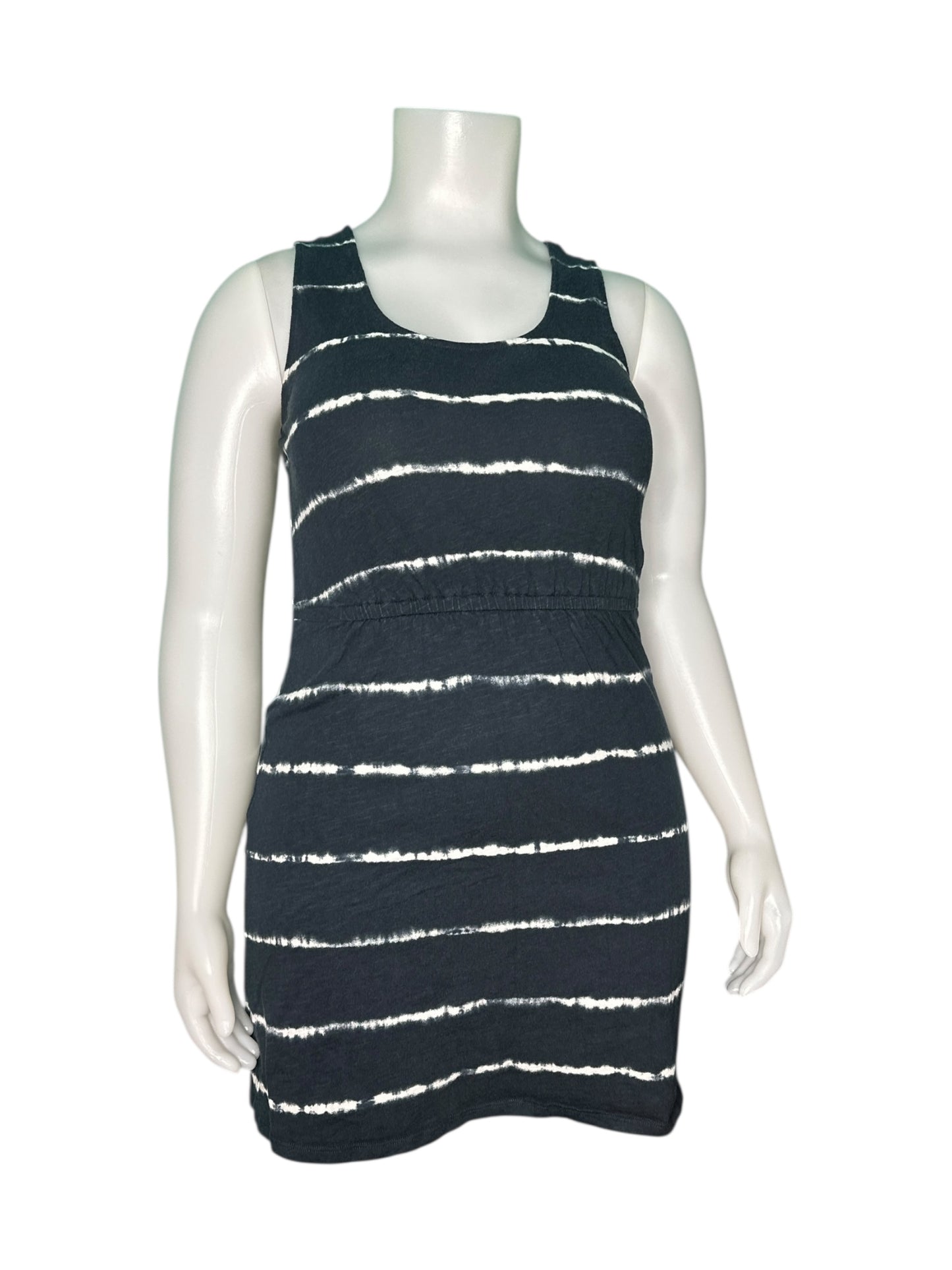 Navy Blue with White Horizontal Tie Dye Stripes Sleeveless Dress