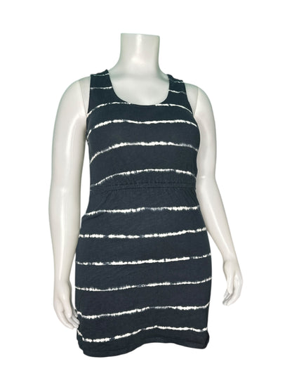 Navy Blue with White Horizontal Tie Dye Stripes Sleeveless Dress