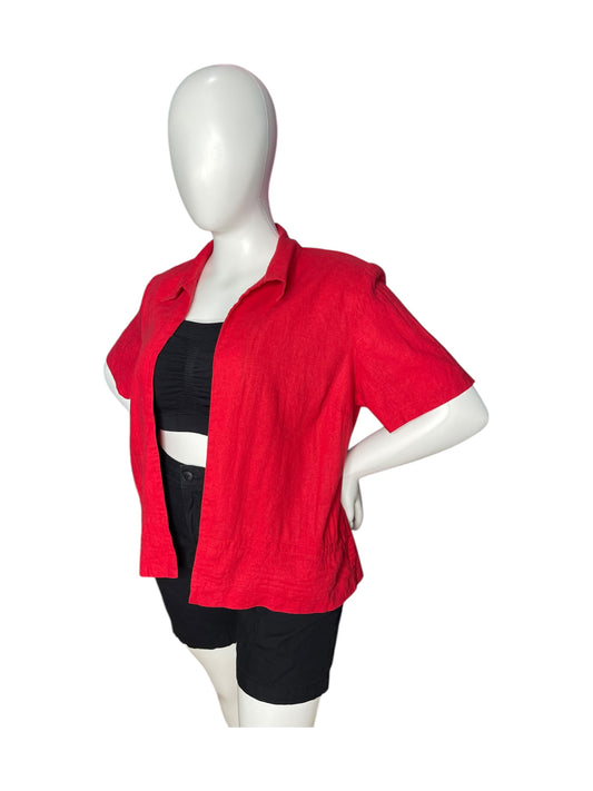 Red Vintage Short Sleeved  Blouse