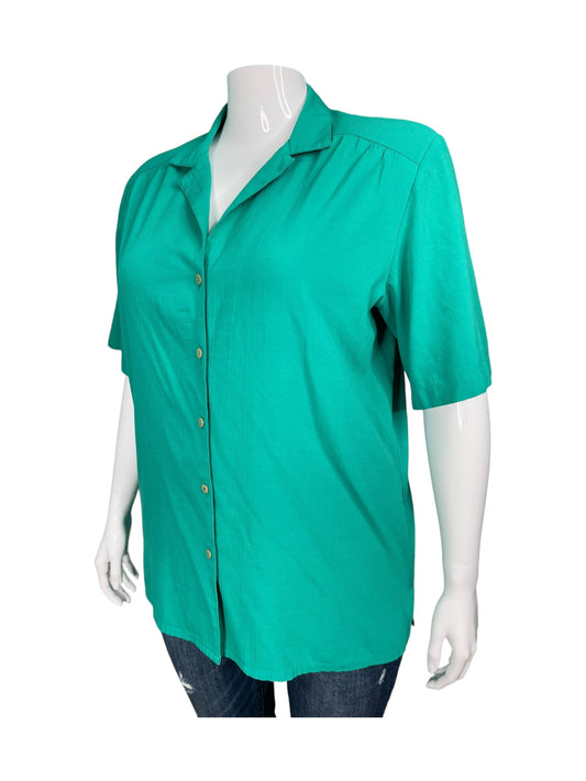 Green Vintage w/ Padded Shoulder Short Sleeved Blouse