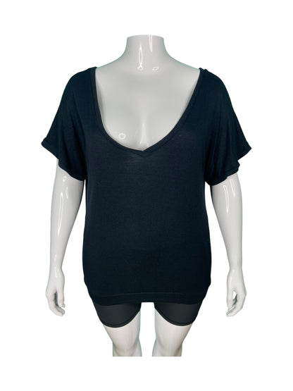 Black Short Sleeve Deep V-Neck Top