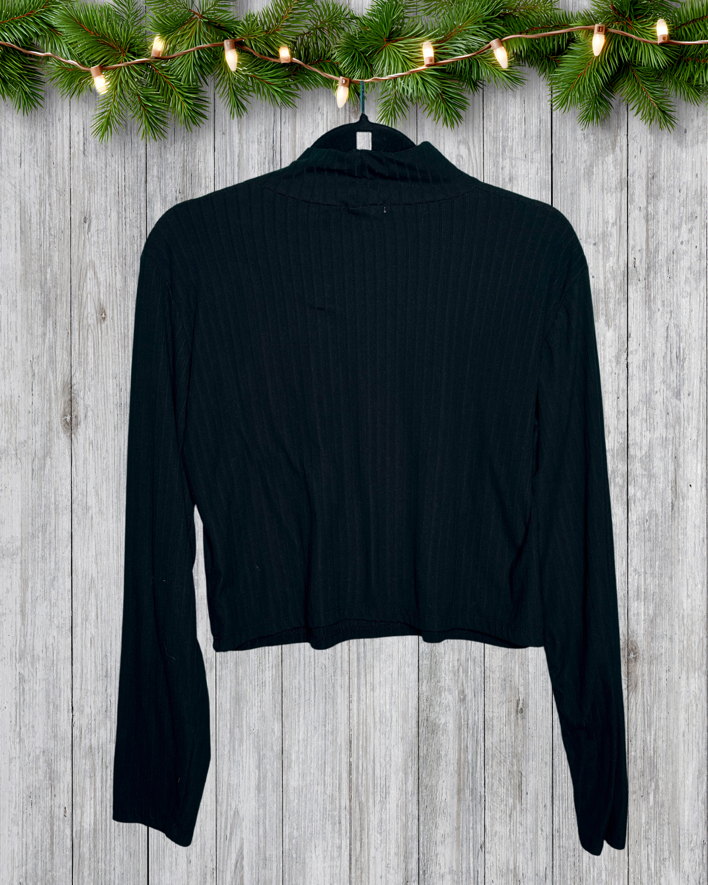 Black Mock Neck Long Sleeved Crop Top