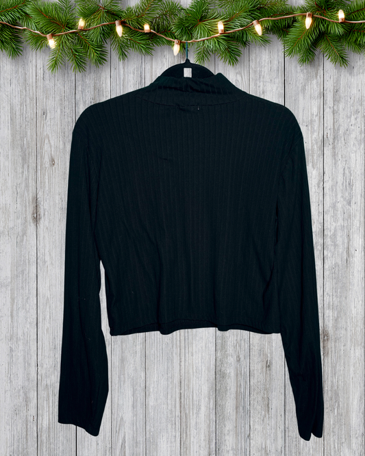 Black Mock Neck Long Sleeved Crop Top