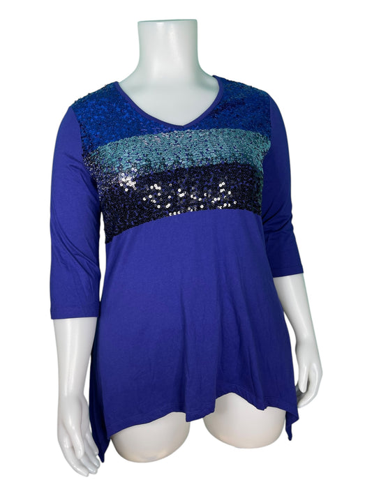 Blue 3/4 Sparkly Bust Detailed Shirt