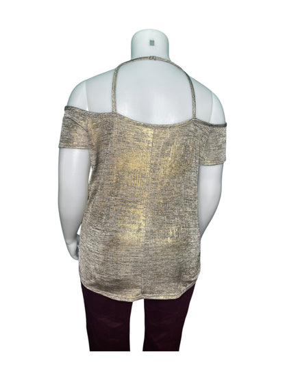 Gold  Shimmery Cold Shoulder Top