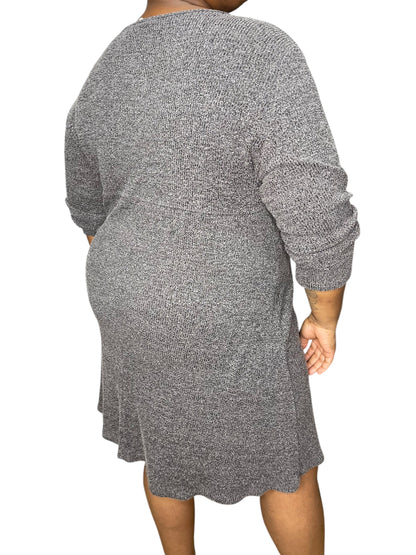 Light Grey V Neck Long Sleeve Shift Dress