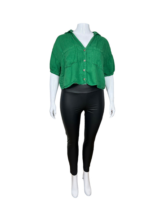 “Zara” Green Cropped Short Sleeved Blouse (L)