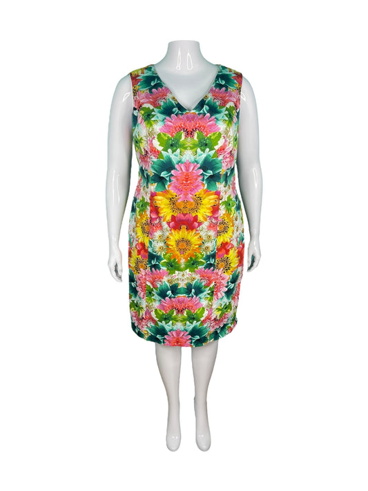 Bright Colourful Sleeveless V-Neck Floral Dress