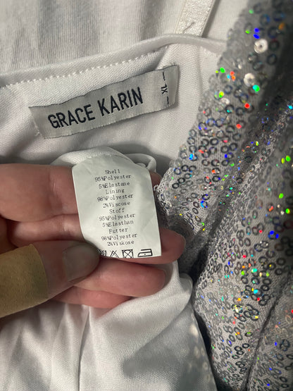 Silver Sequin V-Neck Mini Dress