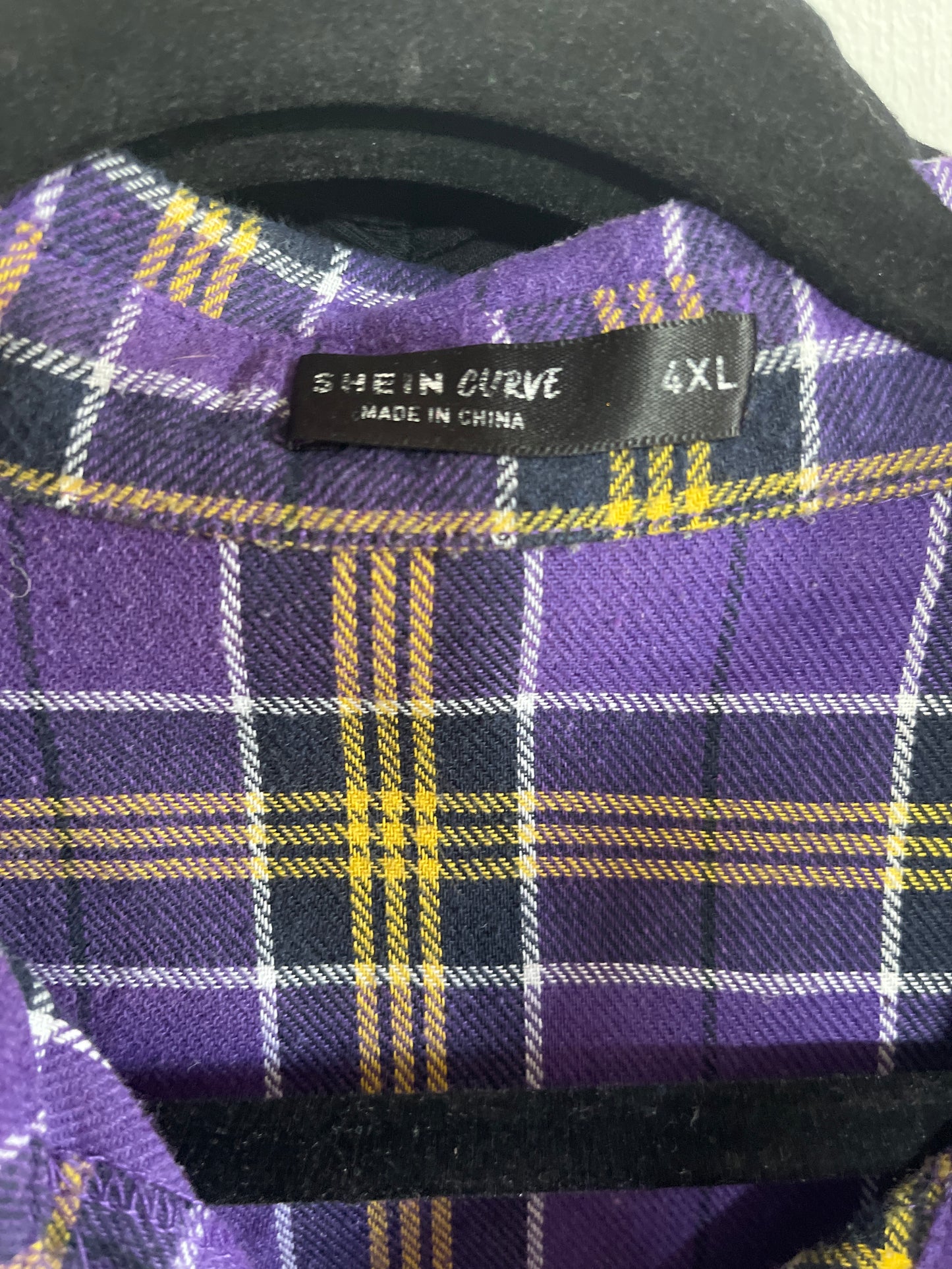 Short Sleeve Purple Plaid Button Up (4X)