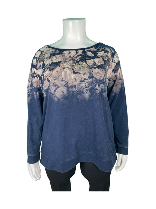 Navy and Grey Floral Long Sleeved Sweater