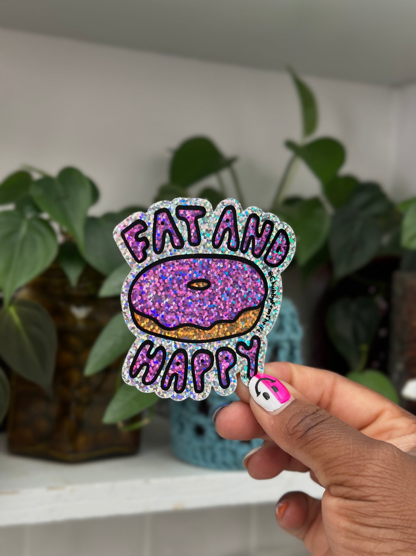 Fat and Happy Sparkly Purple Donut Sticker