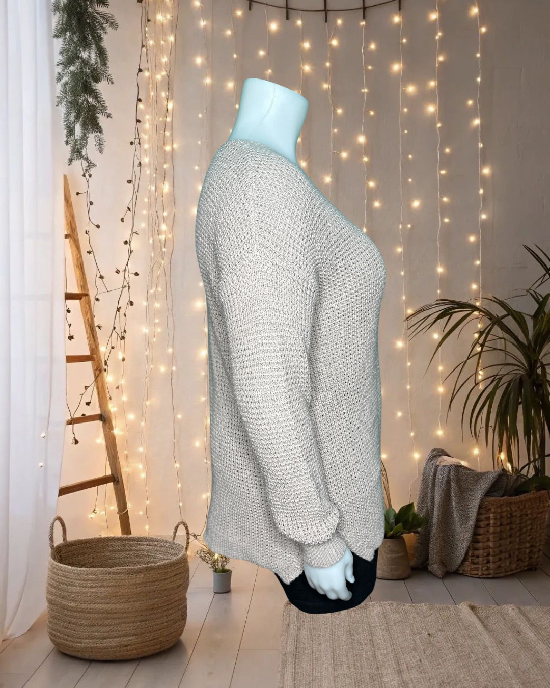 Cream V-Neck Knit Sweater