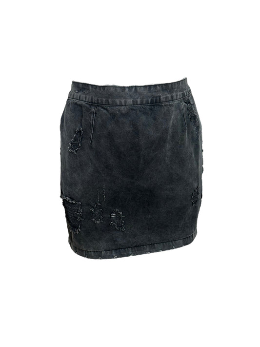 “Early Rain” Grey Jean Skirt Distressed (1X)