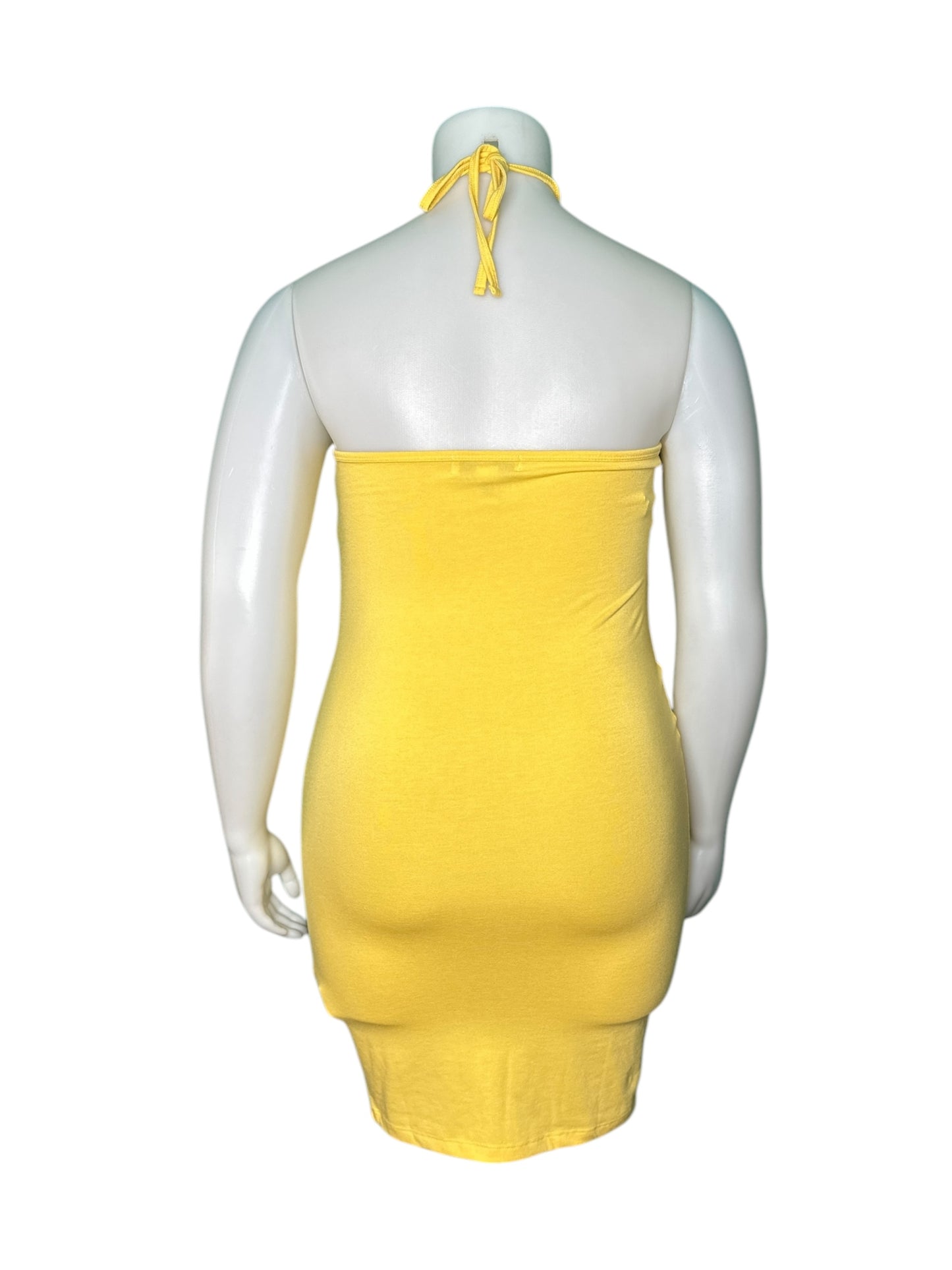 Yellow Halter Backless Bodycon Dress