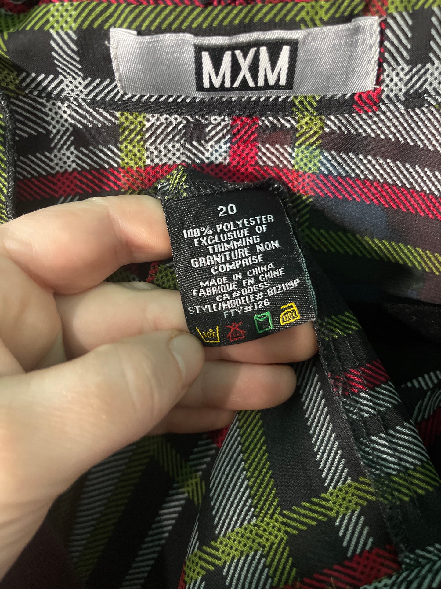 Black, Green, Red & White Plaid Cap Sleeved Blouse