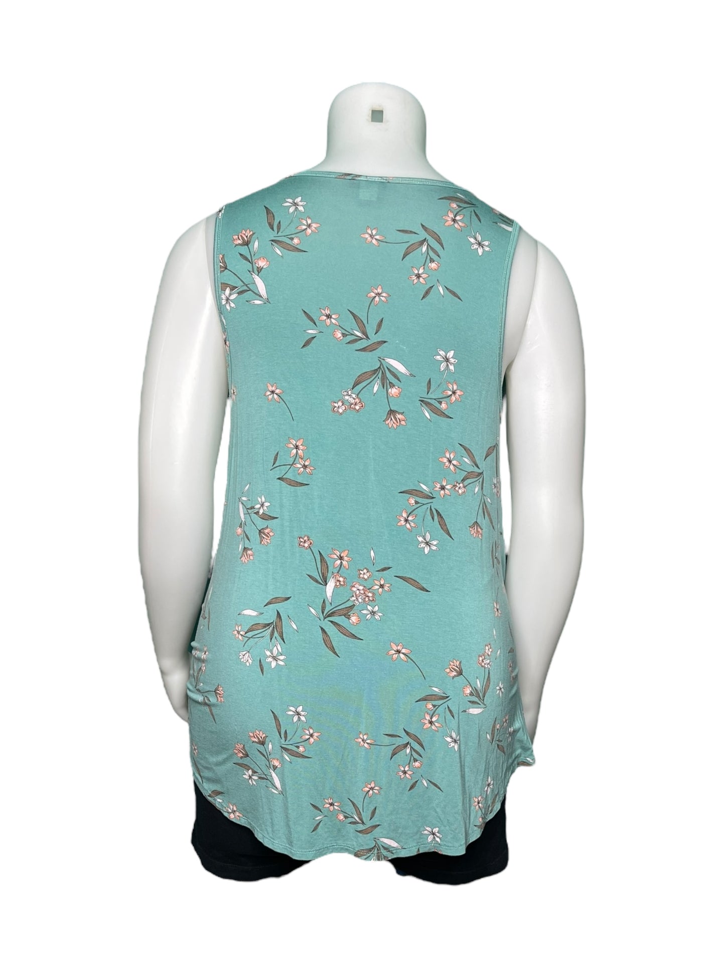 Aqua w/ Pink Floral Pattern Sleeveless Tunic by