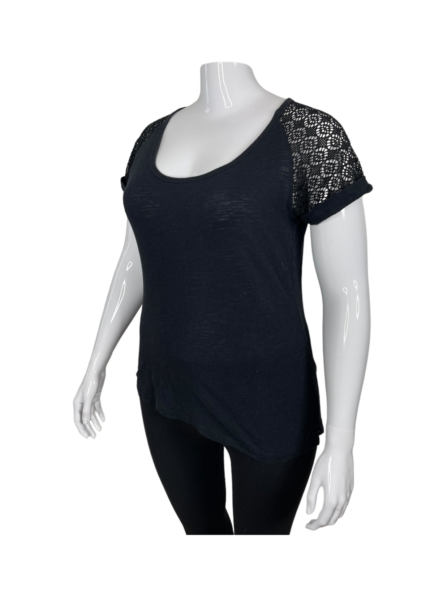 Black T-Shirt w/ Lace Details on the Sleeves