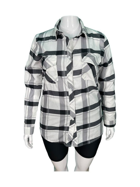 White & Grey Plaid Top