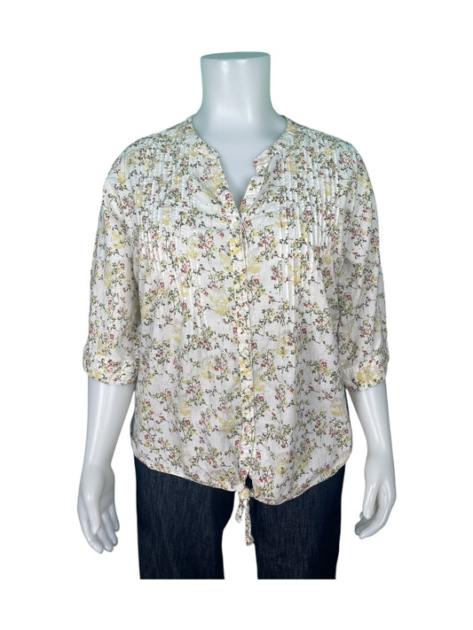 Cream with Pink Floral Detail  Button Up Top