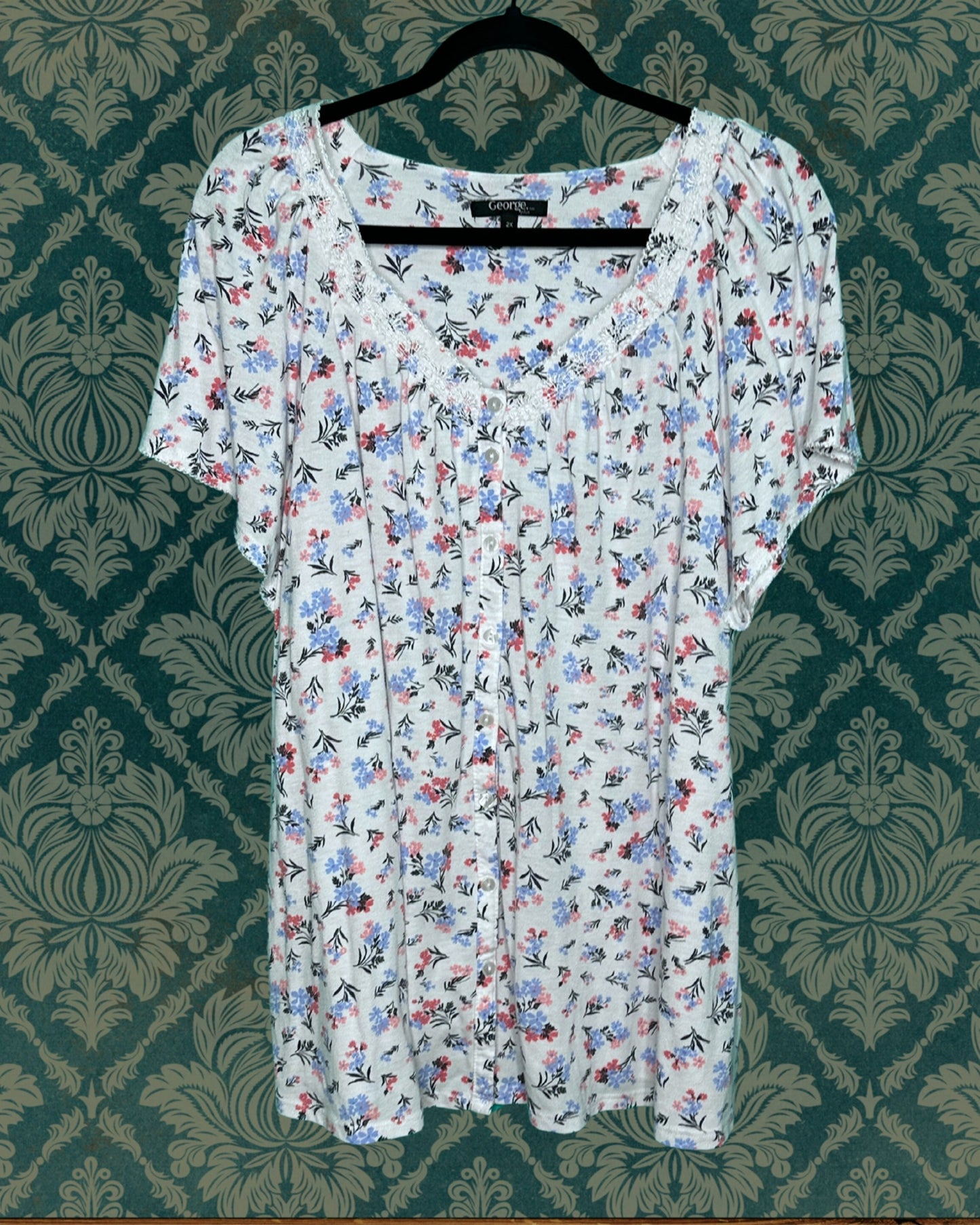 White w/ Baby Blue and Pink Floral PJ Set