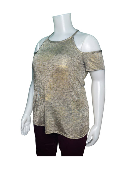 Gold  Shimmery Cold Shoulder Top