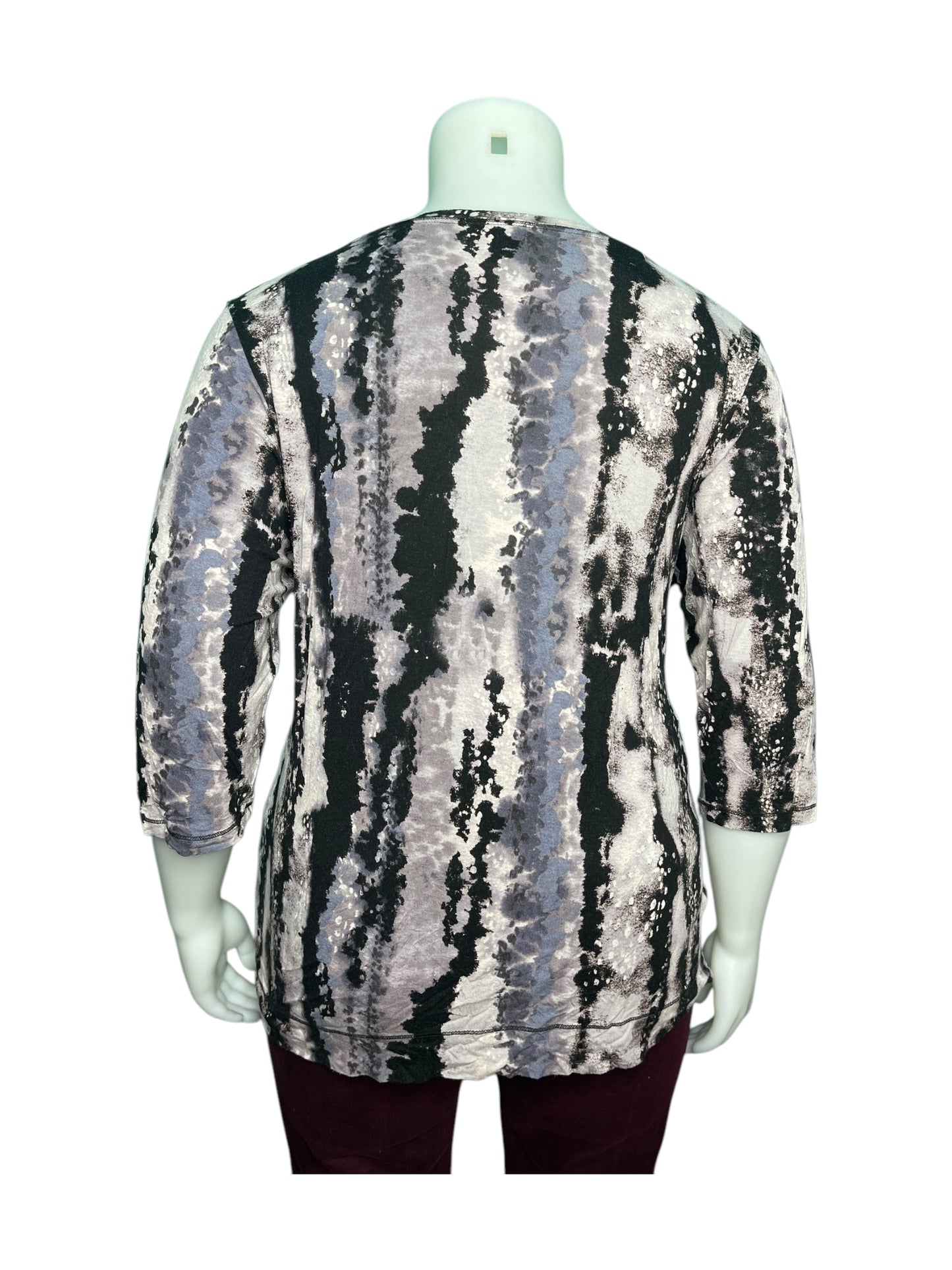 Blueish Grey, Black & Pink Abstract  3/4 Sleeved Patterned Shirt