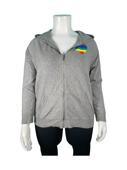 Grey Zipper Hoody w/ Rainbow Heart (2X)