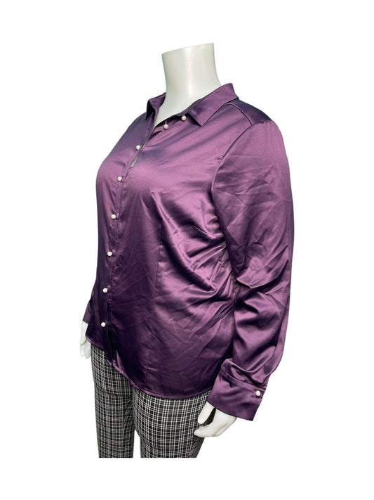 Dark Purple Satin Long Sleeved Blouse