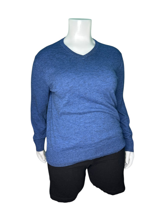 Blue V-Neck Long Sleeved Knit Jumper