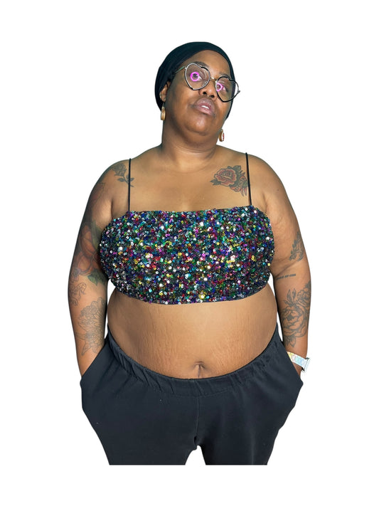 Black & Colourful Sequin Crop Top w/ Zipper on the back
