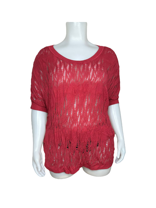“Addition Elle” Pink Sheer Short Sleeved Knit Top (4X)