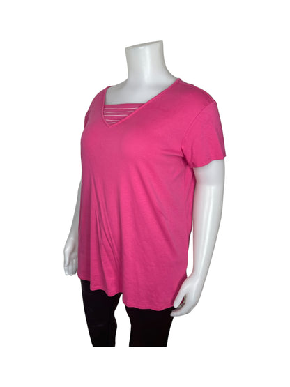 Pink V Neck Short Sleeve Shirt