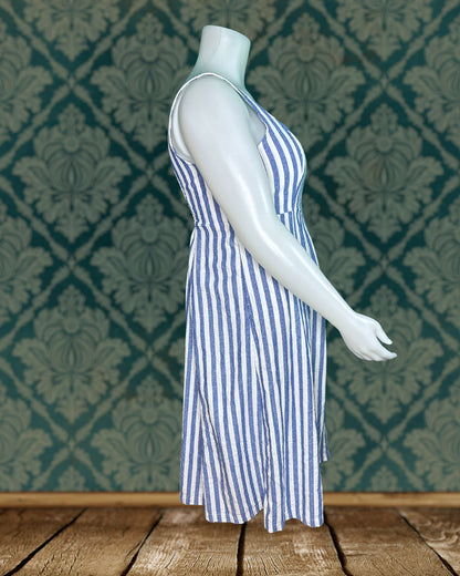 Baby Blue & White Vertical Striped Sleeveless Dress