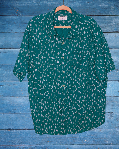 Teal w/ Flamingo Short Sleeved Button Up Shirt