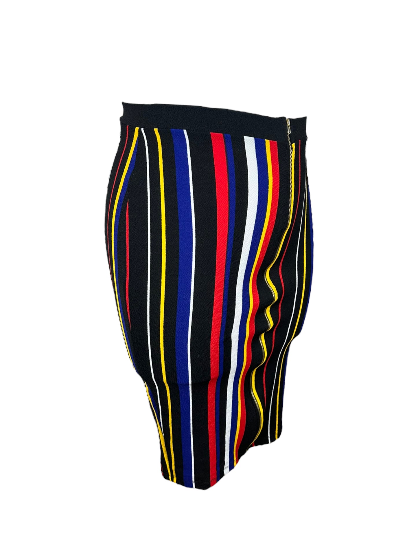 Black, White, Yellow, Red & Blue Striped Skirt w/ Front Zipper