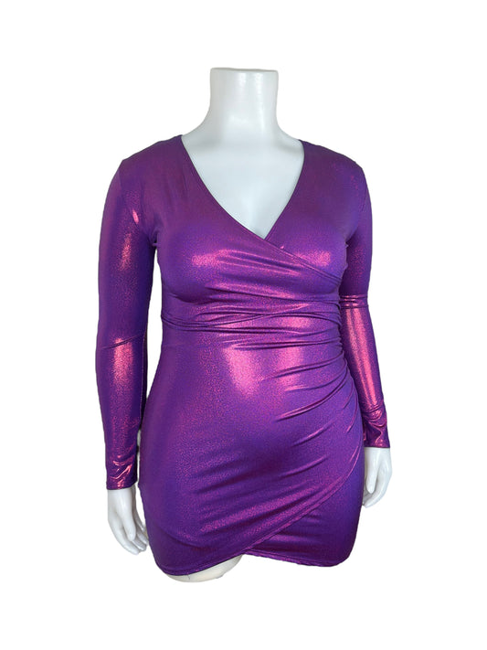 “Fashion Nova” Purple & Pink Sparkly Long-Sleeved Bodycon Dress