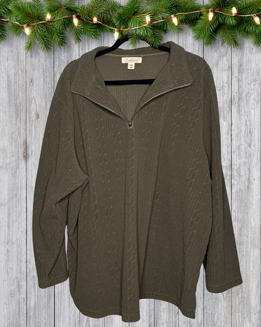 Vintage Olive Green Zipper Sweatshirt